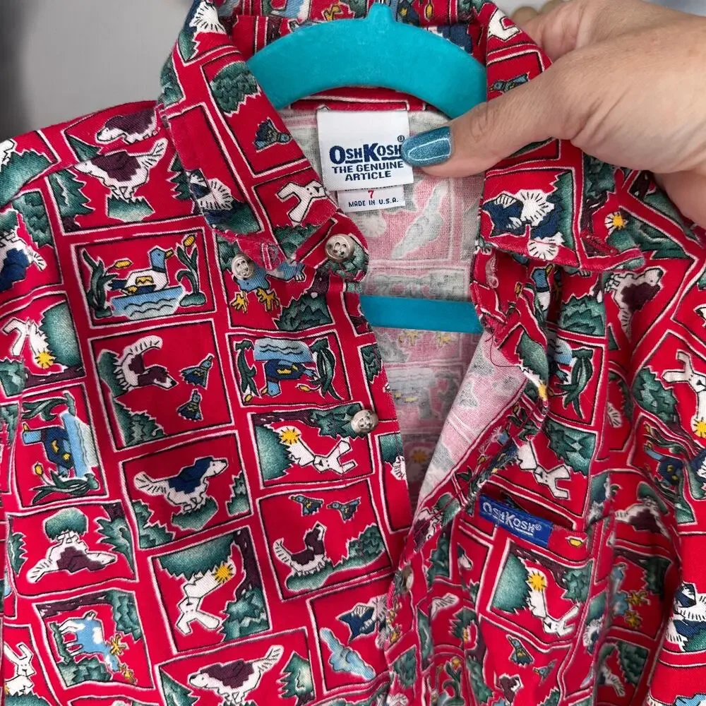 Vintage OshKosh Cartoon Dog Print Button Down